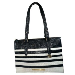 Brahmin Anywhere Tote Corsica Striped Black and White Croc Embossed Leather